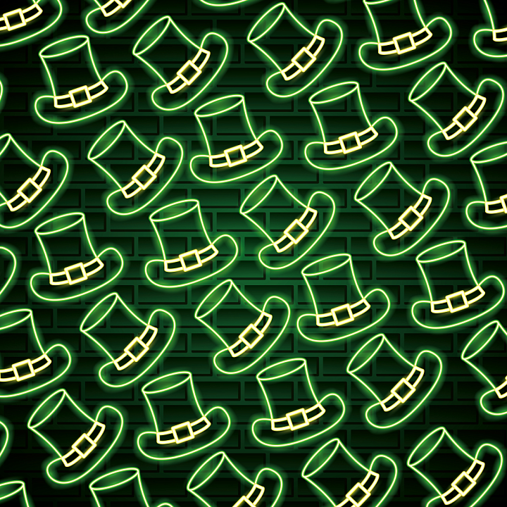 Featuring Neon St Patrick Hats on Dark Brick seamless PBR texture preview