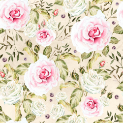 seamless Seamless 4K PBR Floral Watercolor Texture with Pink and White Roses texture 8k free download PBR