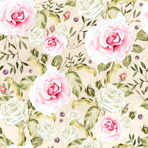 Seamless 4K PBR Floral Watercolor Texture with Pink and White Roses seamless Flower PBR texture