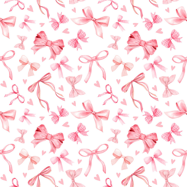 Pattern Featuring Pink Watercolor Bows and Hearts seamless PBR texture preview