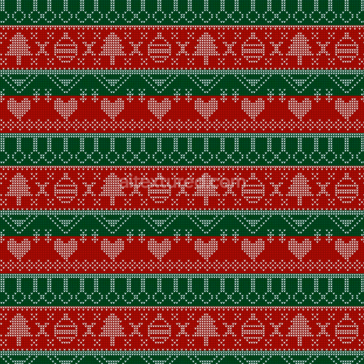 Seamless 3D PBR Texture of Christmas Knit Pattern with Trees and Hearts