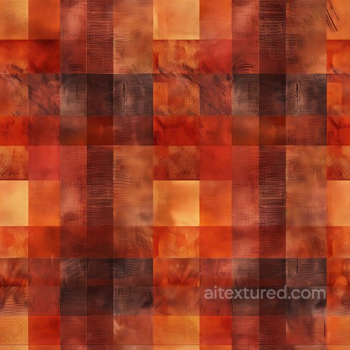 Seamless 3D PBR Plaid Texture Featuring Warm Red and Orange Square Blocks texture preview