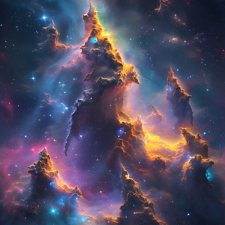 Space Featuring Fiery Nebula Clouds and Starfield seamless PBR texture preview