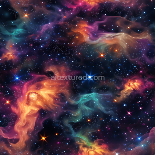 Seamless 3D Space PBR Texture Featuring Colorful Nebulae and Starfield