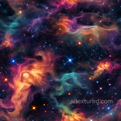 Space PBR Texture Featuring Colorful Nebulae and Starfield seamless Star, space, planets PBR texture