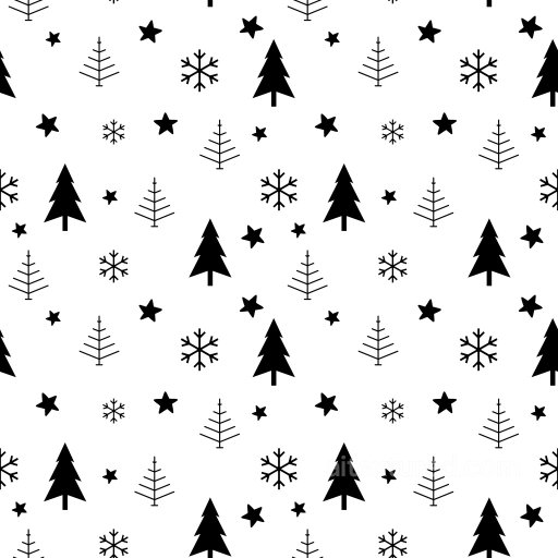 Pattern PBR Texture Featuring Christmas Trees, Snowflakes, and Stars in Black and White seamless Pattern Bundle PBR texture