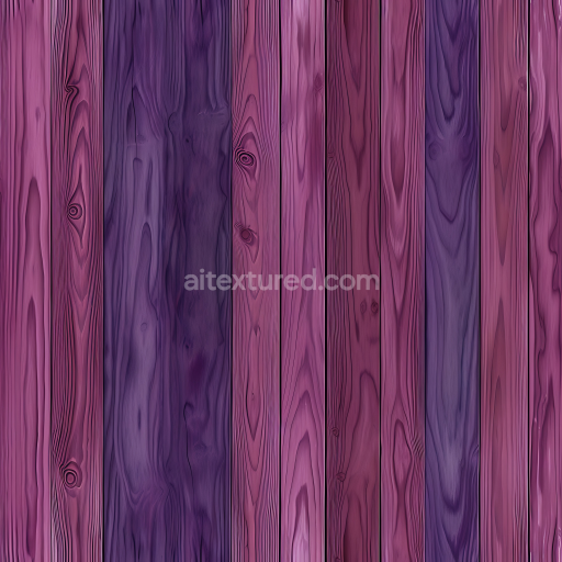 Seamless 3D Wood PBR Texture Featuring Purple Stained Vertical Planks with Distinct Grain and Knots