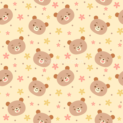 Pattern Bundle - Seamless 3D Pattern PBR Texture with Cute Bear Faces and Playful Flowers texture preview