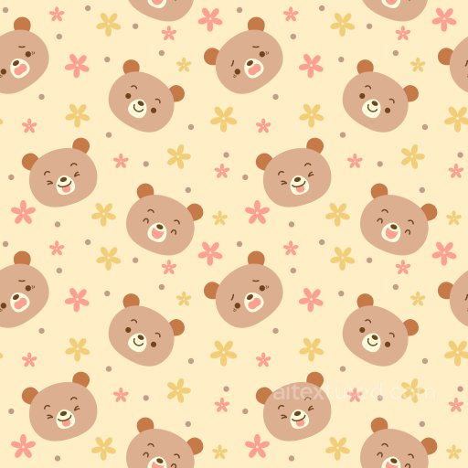 Pattern PBR Texture with Cute Bear Faces and Playful Flowers seamless Pattern Bundle PBR texture