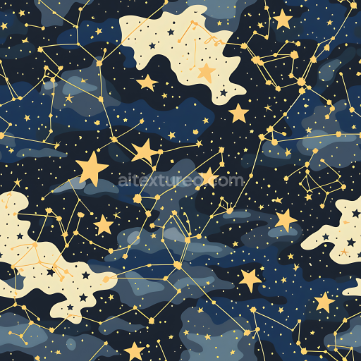 Seamless 3D Stylized Night Sky Camouflage PBR Texture with Constellation Patterns