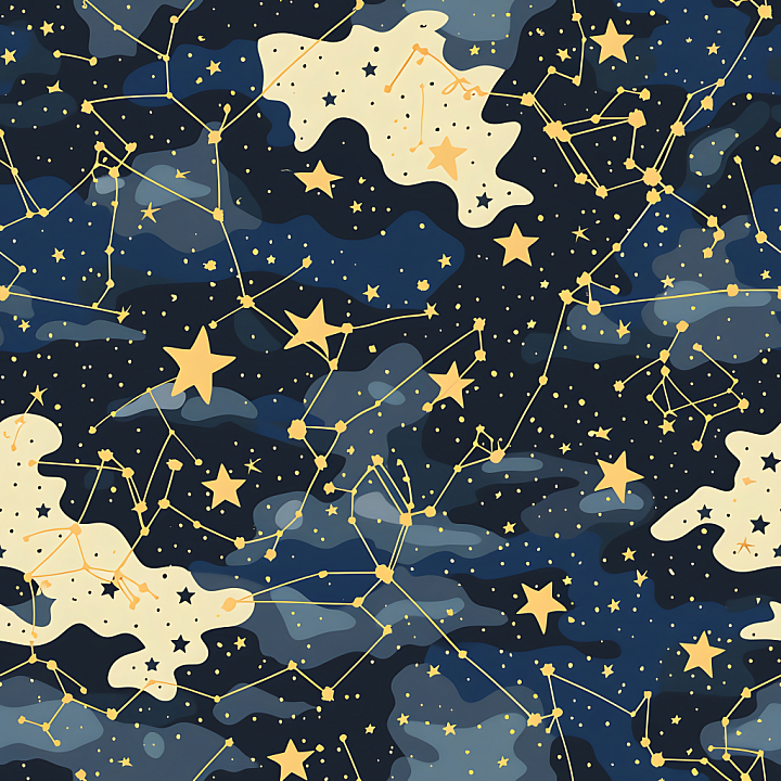 Stylized Night Sky Camouflage with Constellation Patterns seamless PBR texture preview