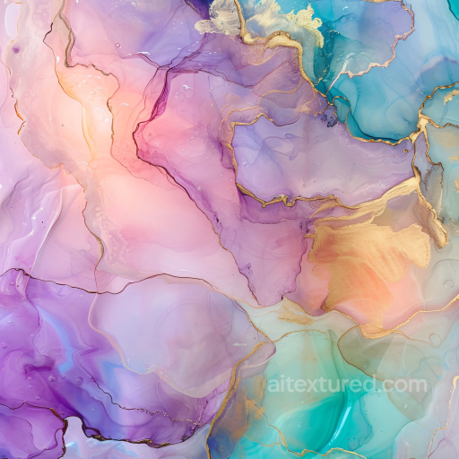 Alcohol Ink PBR Texture Featuring Pastel Purple Hues and Elegant Gold Veining seamless Alcohol ink PBR texture