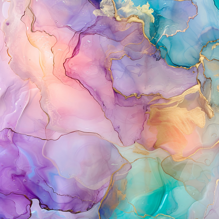 Alcohol Ink Featuring Pastel Purple Hues and Elegant Gold Veining seamless PBR texture preview