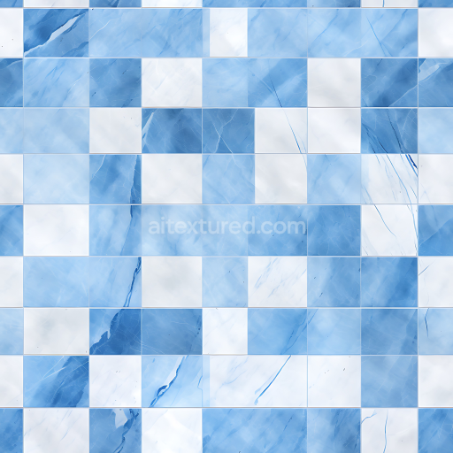 Seamless 3D Blue and White Marble Chessboard Pattern PBR Texture