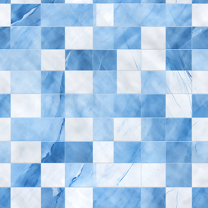 Blue and White Marble Chessboard Pattern seamless PBR texture preview