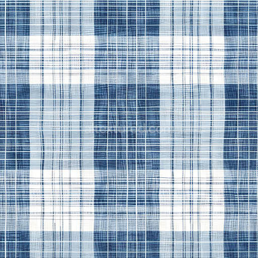 Seamless 3D PBR Texture of Blue and White Plaid Fabric with Woven Grid Pattern