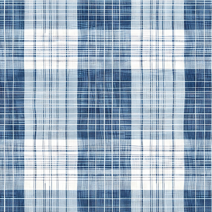 Blue and White Plaid Fabric with Woven Grid Pattern seamless PBR texture preview