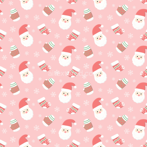 Seamless 3D PBR Texture Featuring Cute Santa Faces and Holiday Mittens on Pink