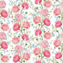 seamless Seamless 3D PBR Texture of Pink Flower Pattern with Green Stems and Blue Accents texture 8k free download PBR