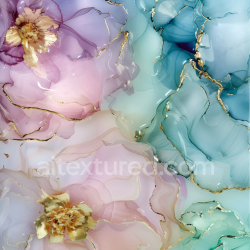 seamless Seamless 3D Alcohol Ink PBR Texture Featuring Pastel Floral Movements with Gold Veins texture 8k free download PBR