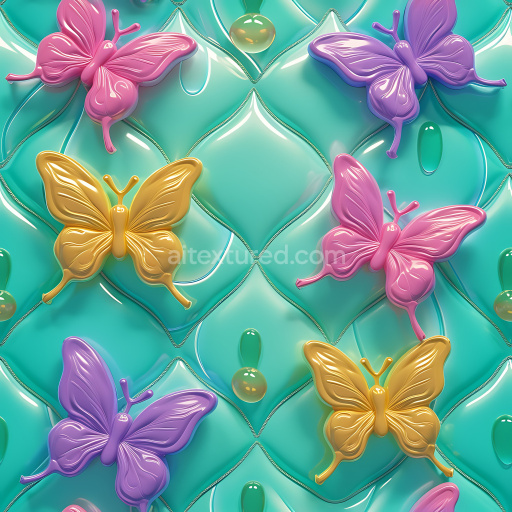 Seamless 3D Inflated Vinyl Diamond Quilting Texture with Glossy Butterflies