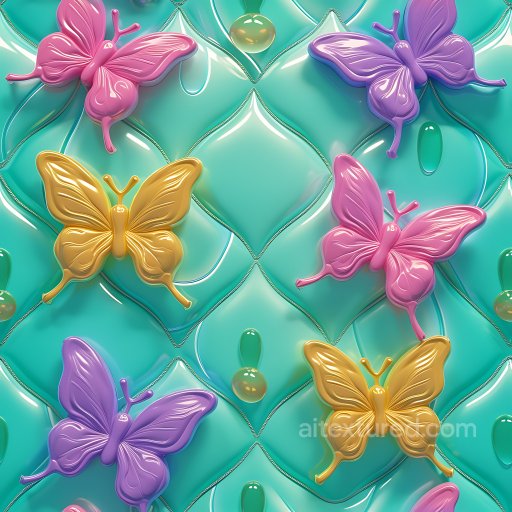 Inflated Quilted Vinyl Panels Texture with Glossy Multicolor Butterflies seamless Inflated PBR texture