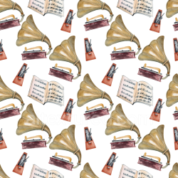 seamless Seamless 3D PBR Texture of Vintage Music Scrapbook with Gramophones and Sheet Music texture 8k free download PBR
