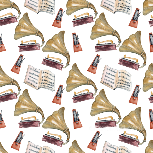 Vintage Scrapbook Texture of Vintage Music Scrapbook with Gramophones and Sheet Music seamless Vintage Scrapbook PBR texture