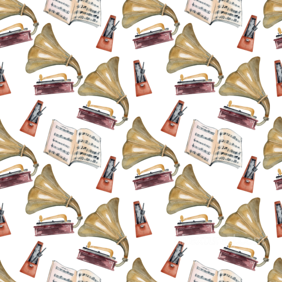 Vintage Scrapbook Texture of Vintage Music Scrapbook with Gramophones and Sheet Music Vintage Scrapbook texture preview
