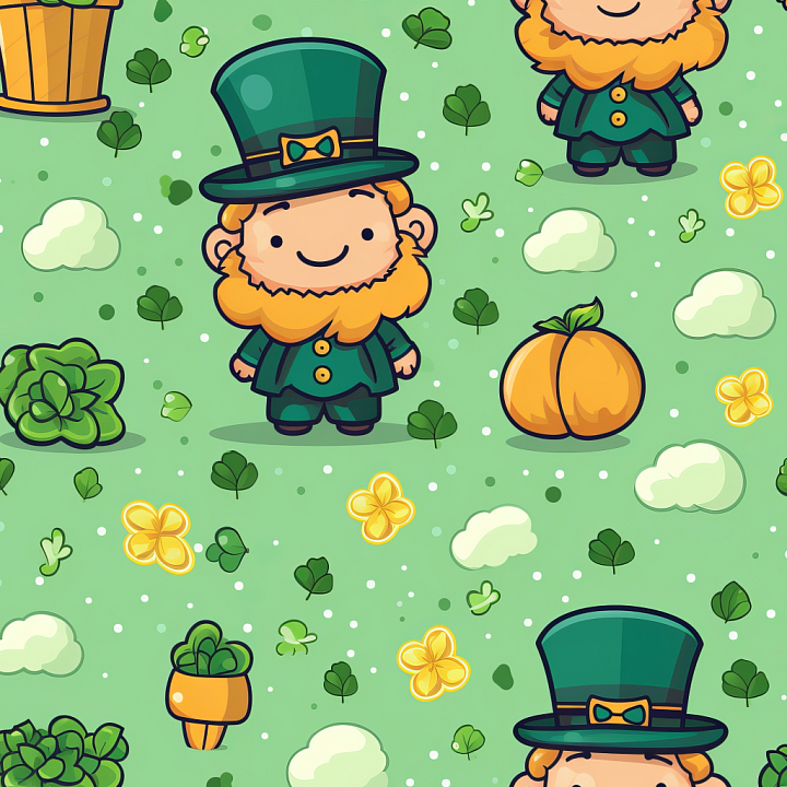 Featuring Cartoon St Patrick Elements on Light Green Background seamless PBR texture preview