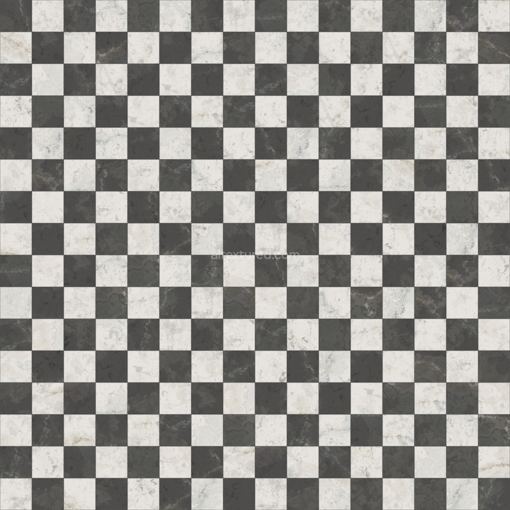 Seamless checkered tiles pbr texture in black and white