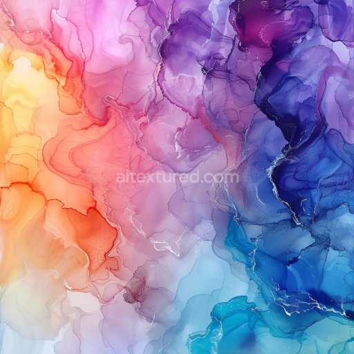 Seamless 3D Alcohol Ink PBR Texture Featuring Vibrant Gradient Swirls in Warm and Cool Hues