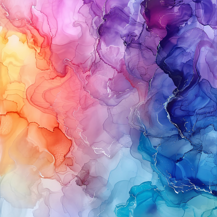 Alcohol Ink Featuring Vibrant Gradient Swirls in Warm and Cool Hues seamless PBR texture preview