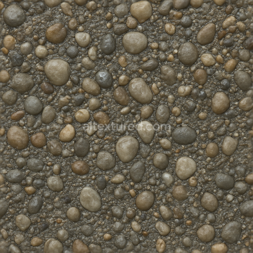 Seamless 3d texture pbr 8K of wet gravel with rounded stones and gravel aggregates