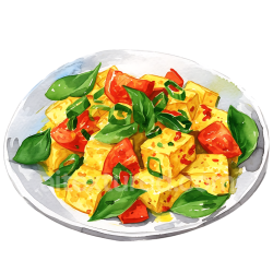 seamless Scrambled Tofu Breakfast Plate with Fresh Vegetables Watercolor Illustration texture 8k free download PBR