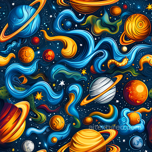 Stylized Space PBR Texture Featuring Colorful Nebulae and Planets seamless Star, space, planets PBR texture