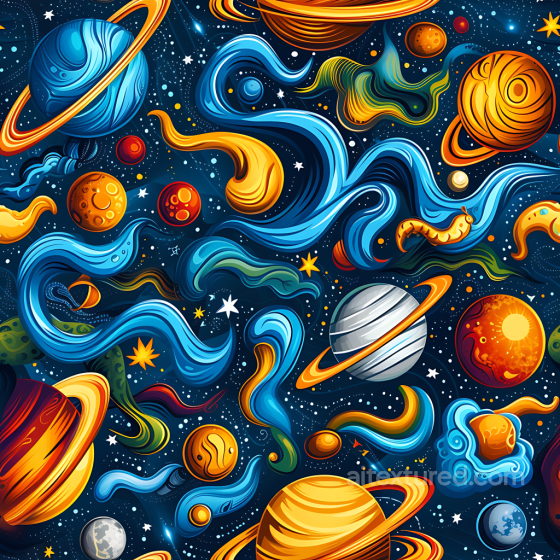 Stylized Space PBR Texture Featuring Colorful Nebulae and Planets Star, space, planets texture preview
