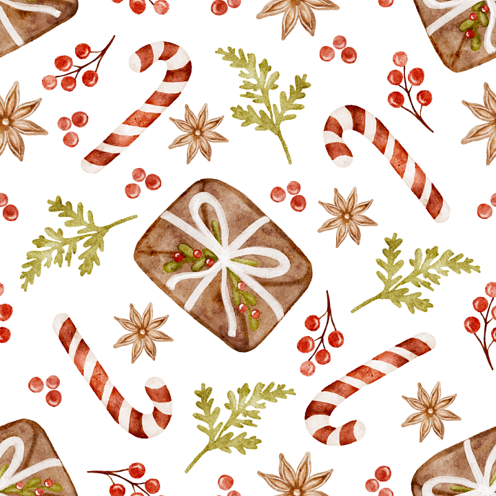 Christmas Vintage of Vintage Christmas Watercolor Pattern with Candy Ca… seamless PBR texture preview
