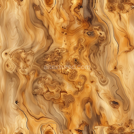 Seamless 3D PBR Texture of Knotted Burl Wood with Warm Grain Patterns