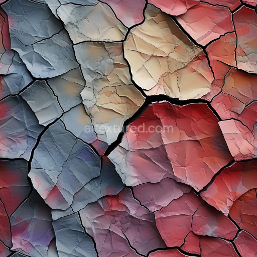 Seamless 3D Cracked Painted Surface PBR Texture with Multicolor Fractured Paint