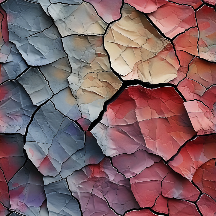 Cracked Painted Surface with Multicolor Fractured Paint seamless PBR texture preview
