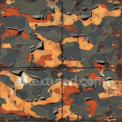 seamless Seamless 3D PBR Urban Camouflage Texture on Worn, Rusted Metal Surface texture 8k free download PBR