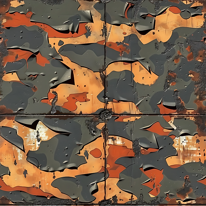 Urban Camouflage on Worn, Rusted Metal Surface seamless PBR texture preview