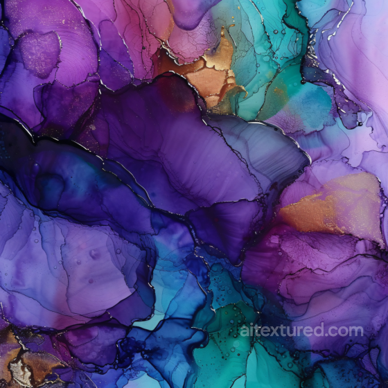 Alcohol Ink PBR Texture Featuring Violet and Blue Fluid Swirls with Gold Veins Alcohol ink texture preview