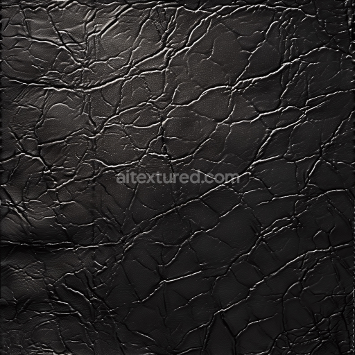 Seamless 3D PBR cracked black leather texture with deep wrinkles and fine grain