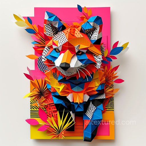 Animal - Seamless 3D PBR Texture of Vibrant Origami-Style Coati with Geometric Color Blocks texture preview