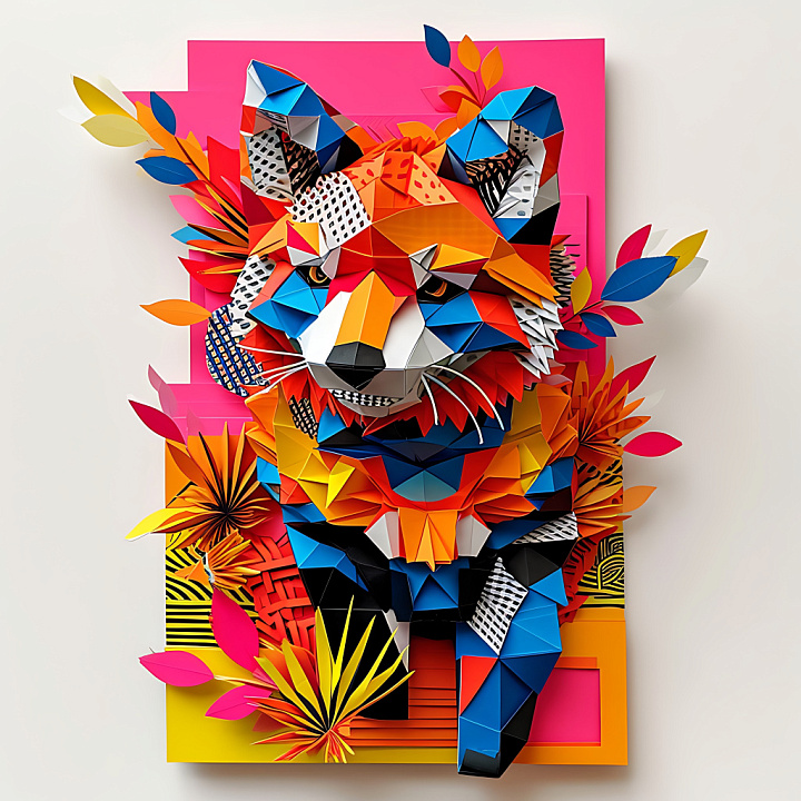 Animal of Vibrant Origami-Style Coati with Geometric Color Blocks seamless PBR texture preview
