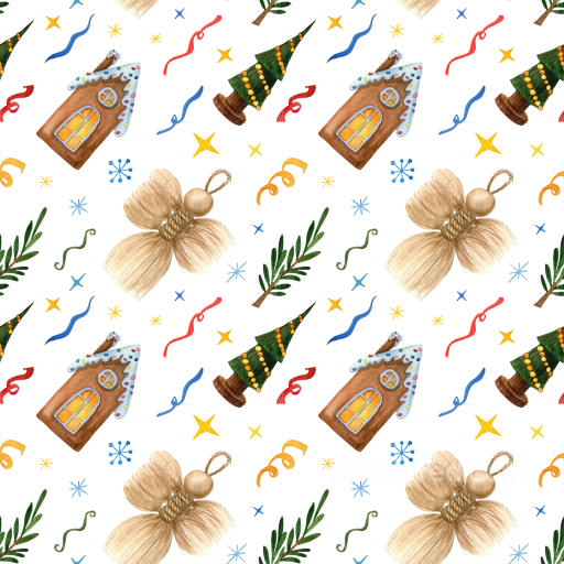 Featuring Hand-Painted Christmas Houses, Trees & Ornaments seamless All Christmas Digital paper PBR texture