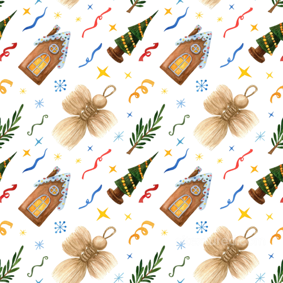 Featuring Hand-Painted Christmas Houses, Trees & Ornaments All Christmas Digital paper texture preview