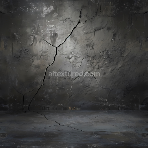 Seamless 3D PBR Cracked Dark Concrete Surface Texture with Deep Fractures